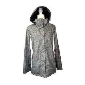 ZeroXposur Women's L Gray White Hooded Jacket Removable Hood Water Resistant